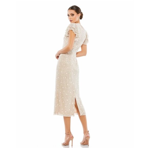 NWT Mac Duggal Floral Embellished Sequin Beaded Dress Oyster 14 #8587 - Picture 4 of 8